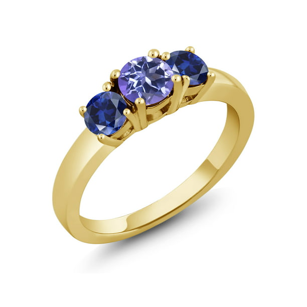Available 5,6,7,8,9 Gem Stone King 1.15 Ct Blue Mystic Topaz Created Sapphire 18K Yellow Gold Plated Silver Ring 